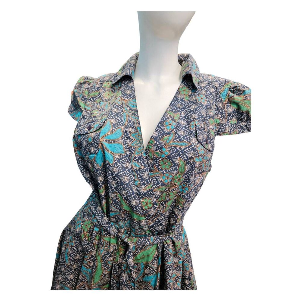 Andrew & Co Wrap Dress Size Large Blue Floral - Picture 3 of 10